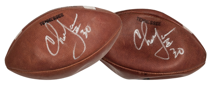 Lot of (2) Charlie Garner Game Used and Signed University of Tennessee Titans Footballs (Player LOAs & PSA/DNA)